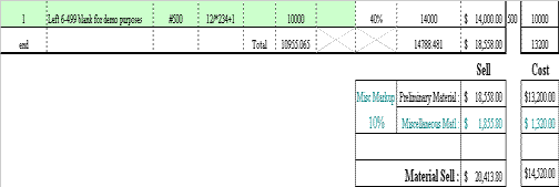 BidPro Material Sheet Layout