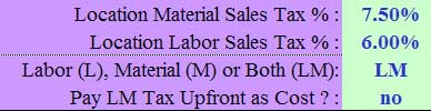 Material and Labor Tax setup