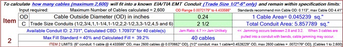 EIA/TIA Cable OD and Trade Size Conduits