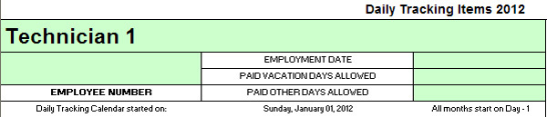 Technician 1 input sheet